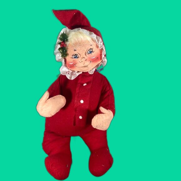 Elf Girl 14" Red Pajama AnnaLee Doll 1992 w tag 7630 Poseable Mobilitee vintage - Picture 2 of 5